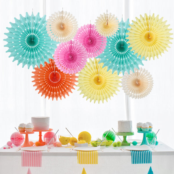 Sunbeauty 11pcs Paper Fans Hanging Honeycomb Colorful Party Ceiling Decoration for Wedding Birthday