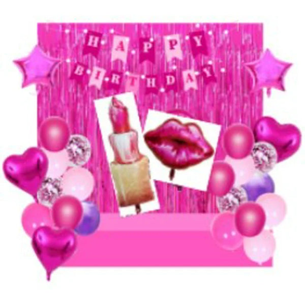 Sunbeauty 41Pcs Hot Pink Birthday Party Decorations, Party Supplies Kits with Pink Balloons, Banner, Party Tablecloth, Fringed Door Curtain