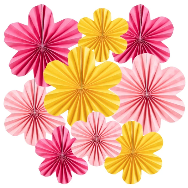 Sunbeauty 9pcs Paper Fans Hanging Flower Decorations for Home & Classroom Theme Parties in Pink