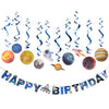 Sunbeauty 11 Pcs Happy Birthday Decorations Space Theme Banner Whirls Solar System Hanging Planet Swirl