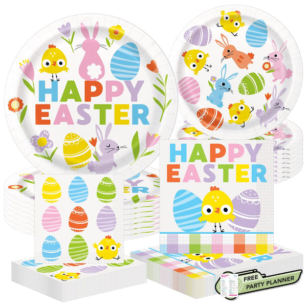 16pcs Easter Tableware Set Disposable Paper Plate Set Dinner Dessert Plate Birthday Party Plate