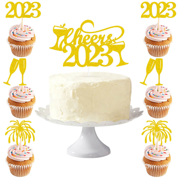2023 Día de Año Nuevo Cake Insert Card Cupcake Plug-in Postre Toppers 
