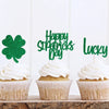 12pcs Happy St. Patrick's Day Four-leaf Clover Cake Inserts Baby's Birthday Party Decorations Cake Toppers