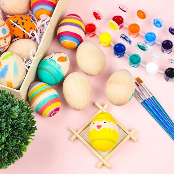 Huevos de madera Decoraciones Venta al por mayor Huevos de madera de Pascua DIY Niños Doodle Pintura Juguetes