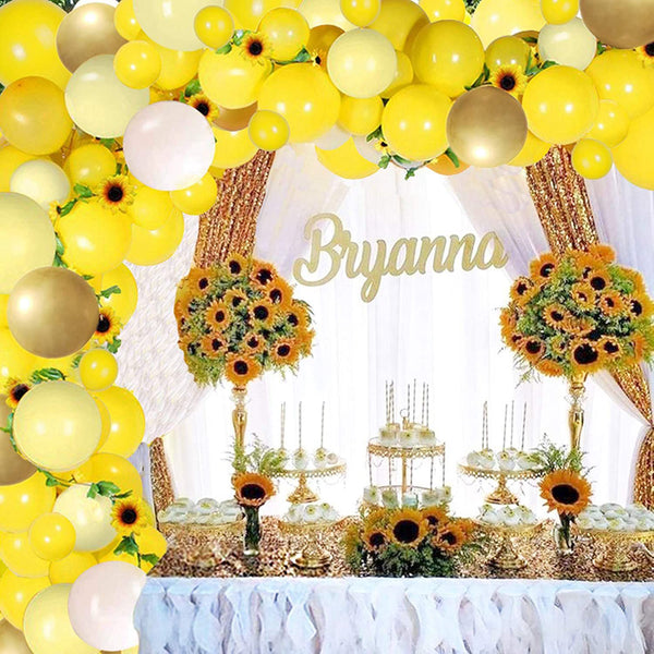 Juego de globos amarillos de girasol Guirnalda Decoración de cumpleaños temática de abeja de vid blanca dorada 