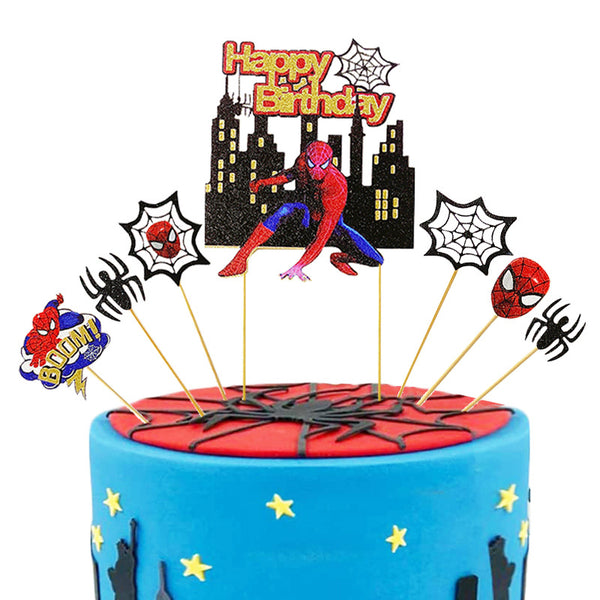 Spiderman Themed Cake Decoration Insert Card Children Cartoon Birthday Party Dessert Plug-in Topper