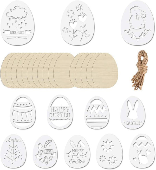 Colgantes de vacaciones de madera Artesanía de Pascua de madera Huevo Conejito Decoración de fiesta DIY Huevos creativos