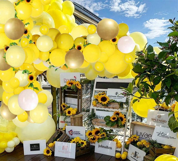 Juego de globos amarillos de girasol Guirnalda Decoración de cumpleaños temática de abeja de vid blanca dorada 