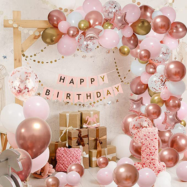 Pink Rose Pentagram Balloon Set Birthday Party Baby Shower Wedding Party Decoration