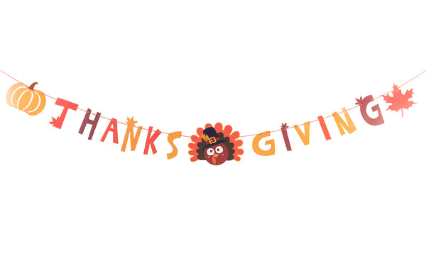 Thanksgiving Party Maple Leaf Turkey Paper Banner - Sunbeauty