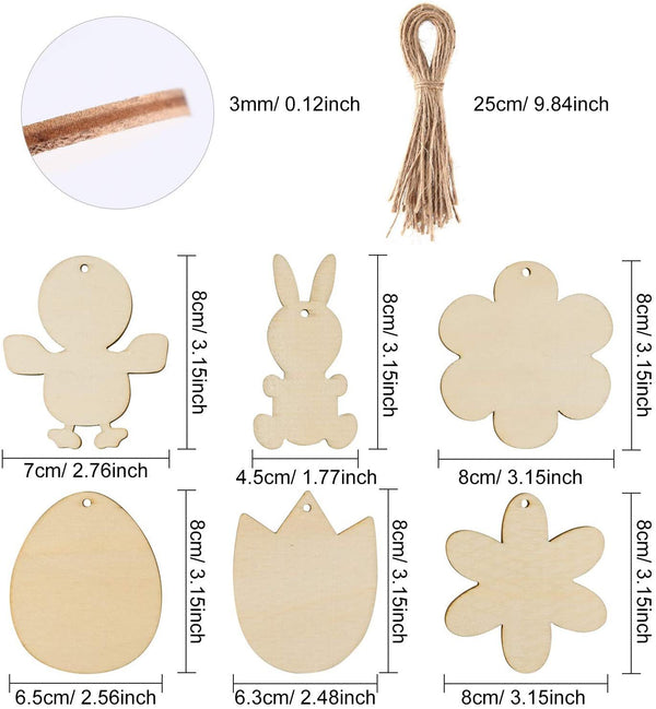 6pcs Easter Holiday Party Bunny Egg DIY Wood Home Decorations Creative Rabbit Woodchip Pendant Set