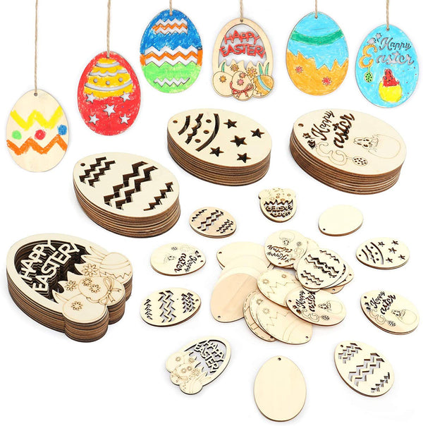 6pcs New Easter Wood-chip Egg Decorations Pendants DIY Wooden Easter decorations