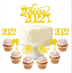 2023 New Year's Day Cake Insert Card Cupcake Plug-in Dessert Toppers