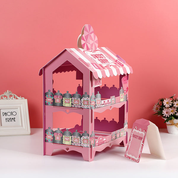 Fiestas de cumpleaños de la familia de los niños del soporte de la torta de papel de tres niveles del nuevo diseño rosado al por mayor