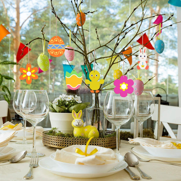De huevos de conejito para fiesta de Pascua, decoraciones para el hogar de madera DIY, conjunto creativo de colgante de astillas de conejo