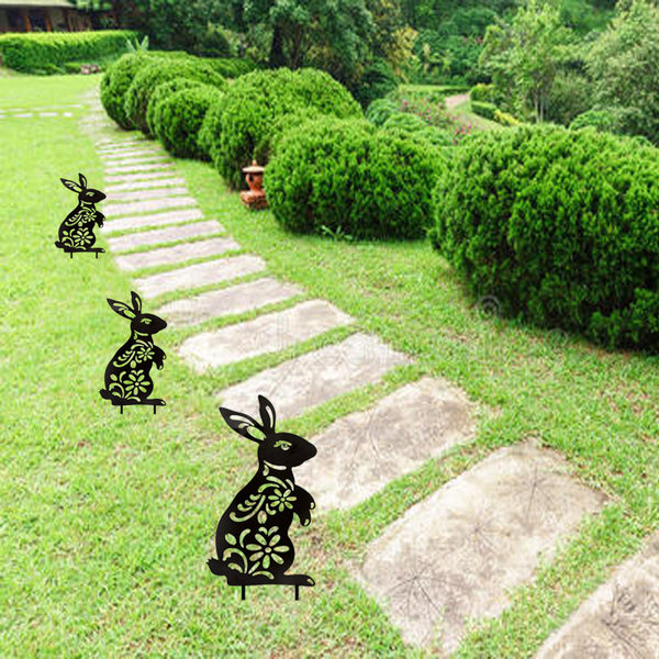 Rabbit Yard Art Easter Garden Decorations Grass Garden Floral Cute Bunny Plug-in Decorations