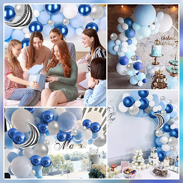 Blue Balloon Wreath Set Blue White Moon Balloon Baby Birthday Wedding Party Background Decoration