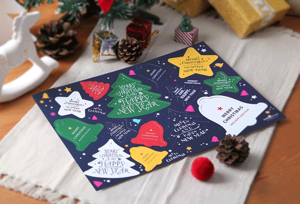 14 piezas creativas coloridas de Navidad linda tarjeta pequeña decoración de árbol de Navidad tarjeta de campana 
