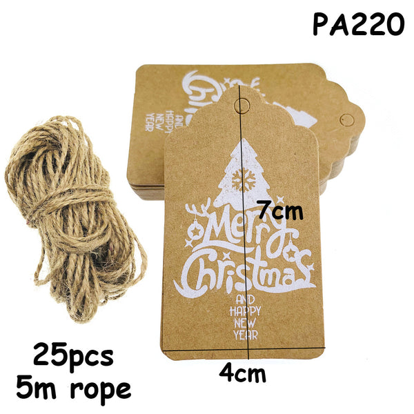 25pcs Christmas Kraft Gift Tags Labels with String - Sunbeauty