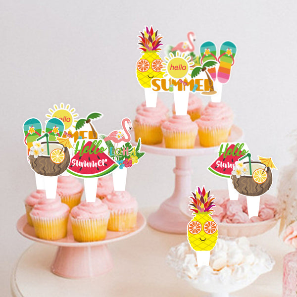 Hawaiian Flamingo Fruit Cake Toppers Dekorationsset