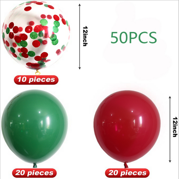Conjunto de globos de Navidad de confeti rojo y verde