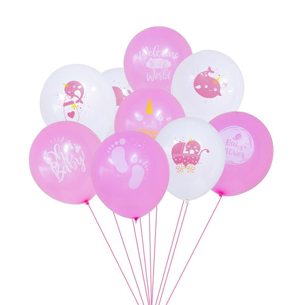 Narwhal Baby Shower Latex Balloon 9Pcs(Pink) - Sunbeauty