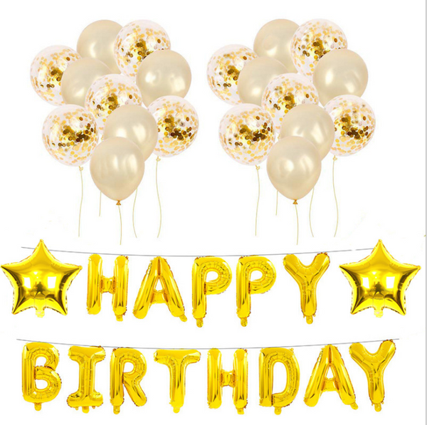Juego de globos de papel de confeti con letras de cumpleaños dorado