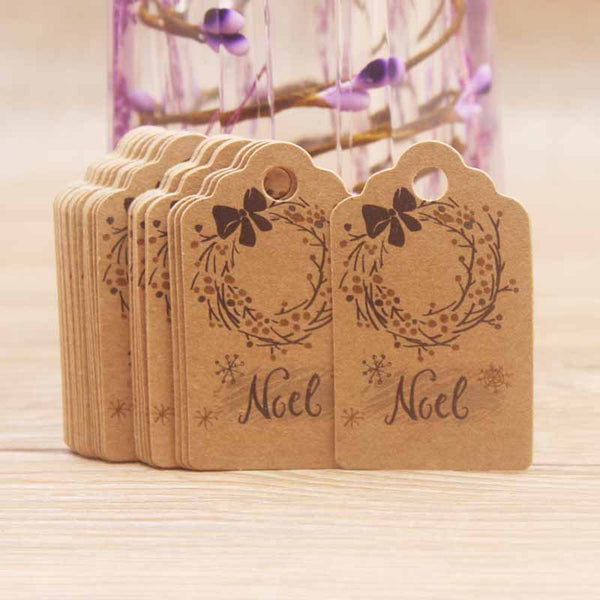 100pcs Christmas Kraft Paper Gift Tags with Root Natural Jute Twine - Sunbeauty