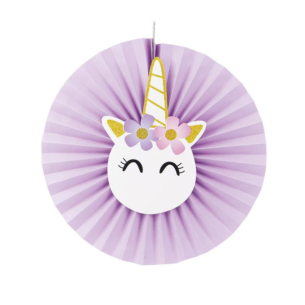 Unicorn Theme Birthday Party Paper Fan/Pinwheel Set - Sunbeauty