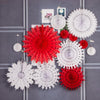 White/Red Birthday Party Snowflake Pinwheel Paper Fan Set