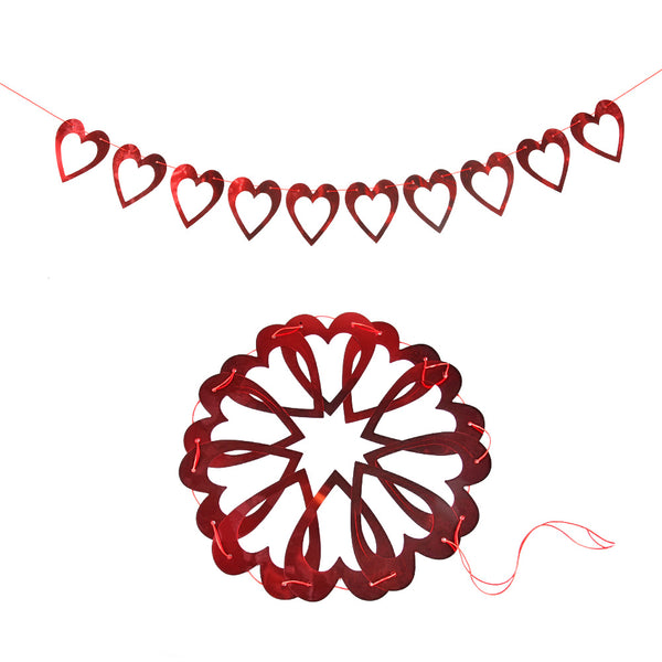Valentines Day Banner Hollow-Out Love Heart Hanging Garland Pull Flag - Sunbeauty