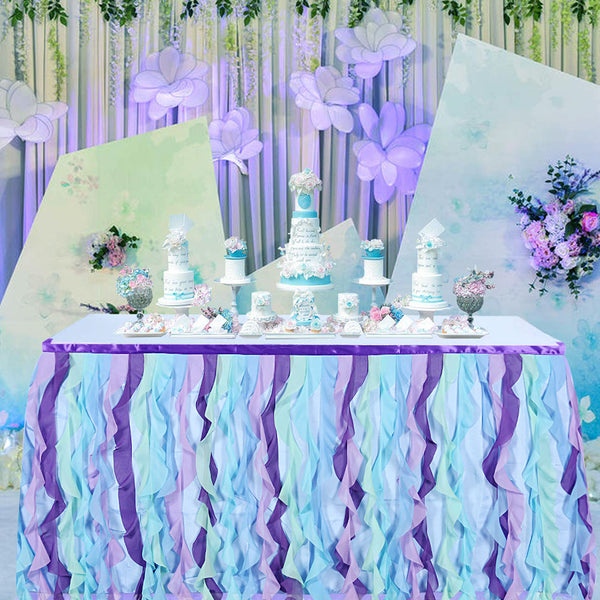 Mermaid Birthday Party Lace Taffeta Table cloth Tutu Tulle Table Skirt - Sunbeauty