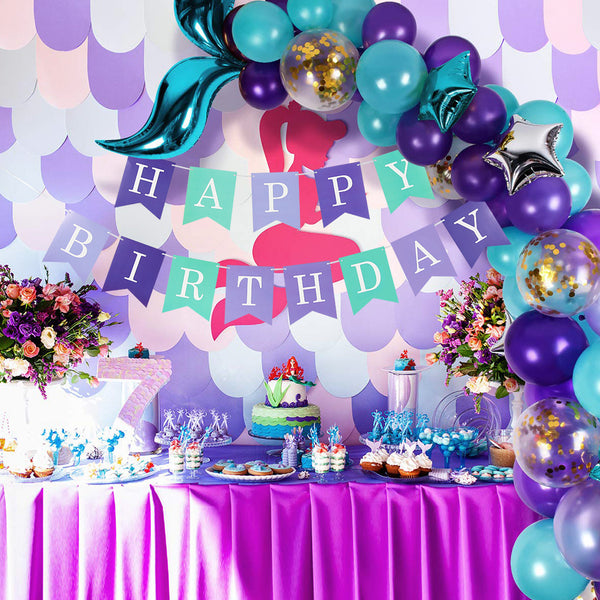 Mermaid Happy Birthday Banner for Party Decorations - Sunbeauty