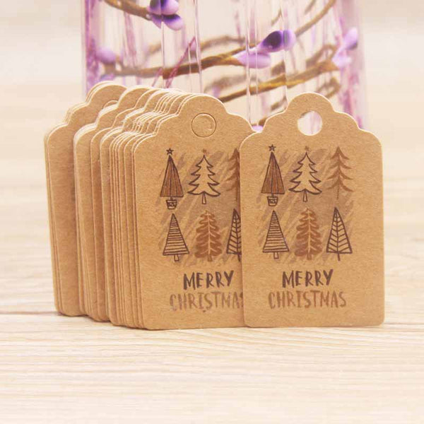 100pcs Christmas Kraft Paper Gift Tags with Root Natural Jute Twine - Sunbeauty