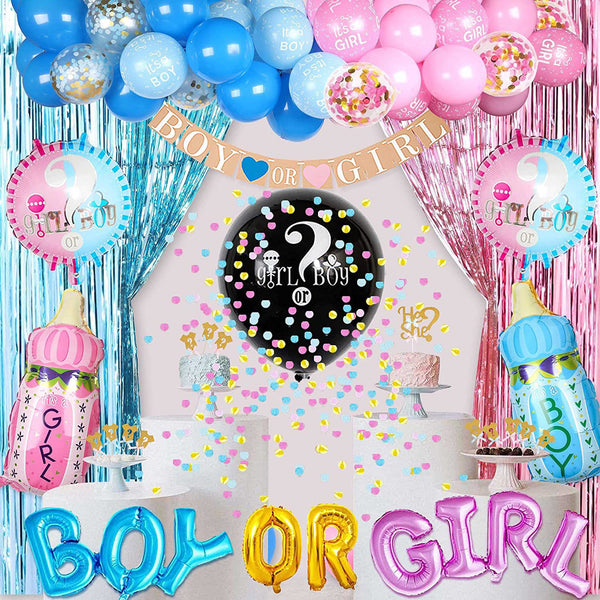 Gender Reveal Set Tableware Baby Shower Boy or Girl Banner Blue and Pink Balloon Party Decorations