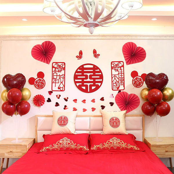 3Pcs Red Heart Valentines Party Hanging Decorations Paper Fans - Sunbeauty