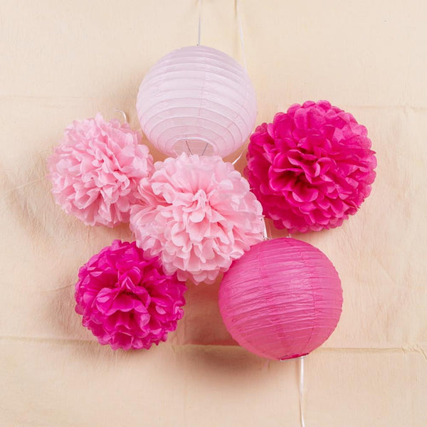 Pink Hanging Paper poms Flowers Craft Kit - Sunbeauty