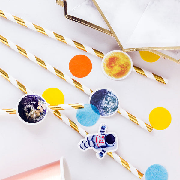Blast Off to Outer Space Rocket Ship Baby Shower Birthday Paper Straws - Sunbeauty