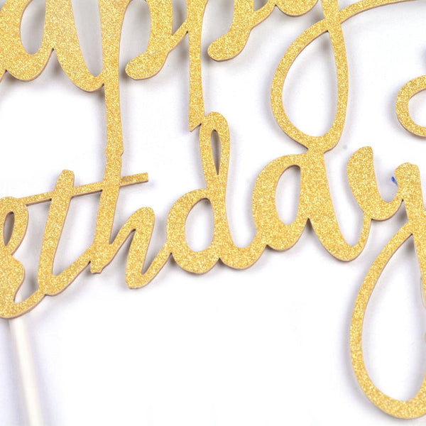 Golden Glitter Happy Birthday Paper Cake Topper(2Pcs) - Sunbeauty