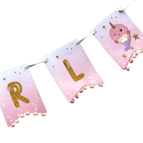 OH GIRL Narwhal Baby Shower Banner(Pink) - Sunbeauty