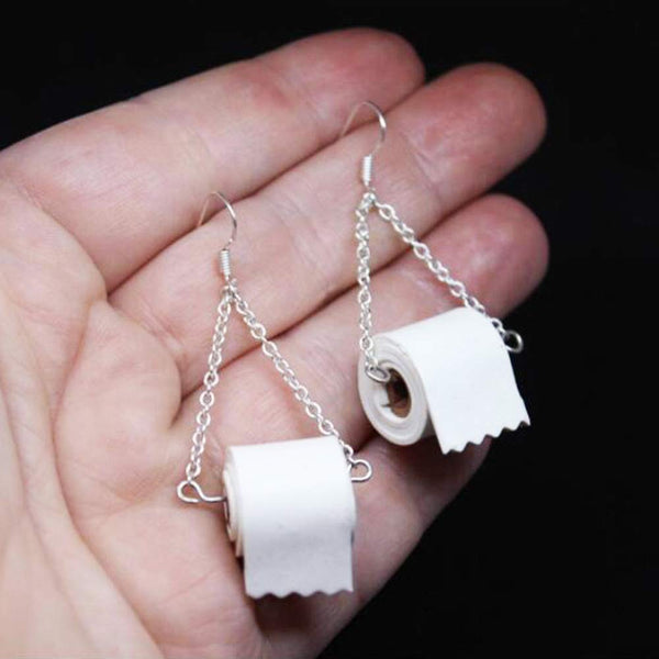 Toilet Paper Roll Pendant Hook Earrings Necklace - Sunbeauty