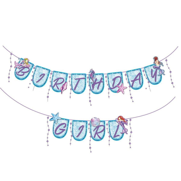 Mermaid Birthday Girl Purple Pearl Banner - Sunbeauty