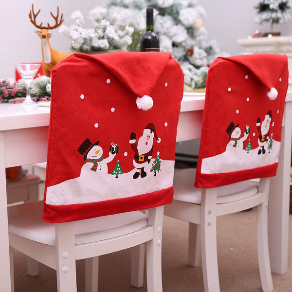 Red Santa & Snowman Chair Covers for christmas Dining Room - Sunbeauty