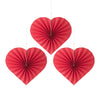 3 ventiladores de papel para decoración colgante de fiesta de San Valentín con corazón rojo.