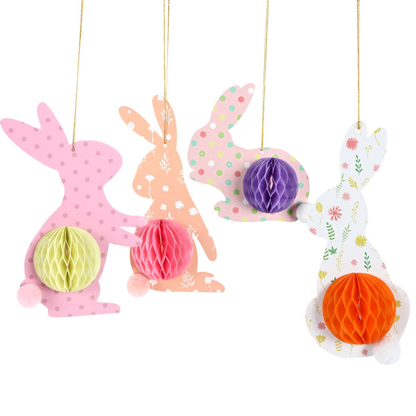 4 pieces Easter Bunny Spring Time Party Decorations Hanging Paper Honeycomb - Sunbeauty