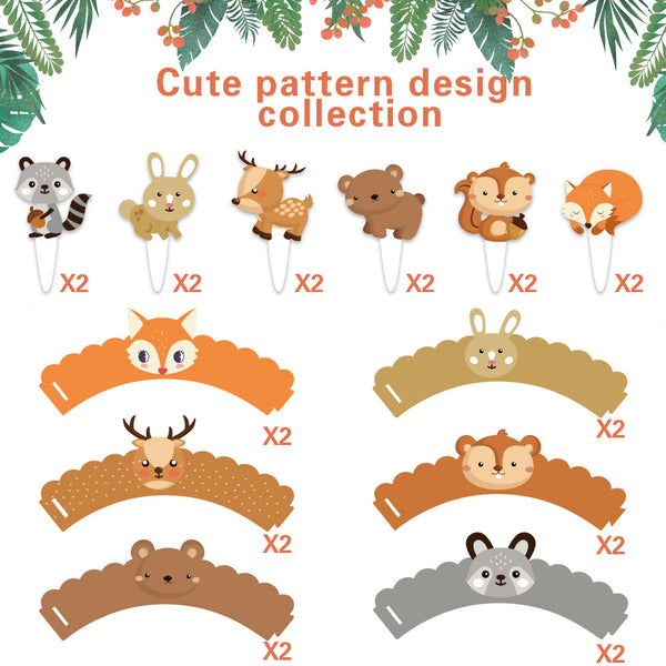 24 Pcs Jungle Safari Animal Cupcake Toppers Picks - Sunbeauty