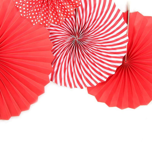 Red Folding Paper Fans Set(6Pcs) - Sunbeauty