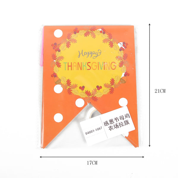 Thankful Letters Banner Turkey Hen Printing Paper Flag - Sunbeauty