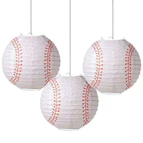 Sunbeauty 3PCS 8inch Baseball Paper Lanterns Hanging Baseball Themed Party Supplies for Birthday Decorations