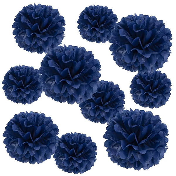 Sunbeauty 10pcs Navy Blue Tissue Paper Pom Poms Flowers Party Decorations for Wedding Engagement Birthday